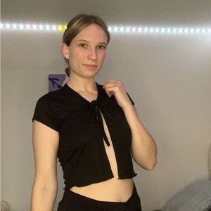 Open front-tie crop top